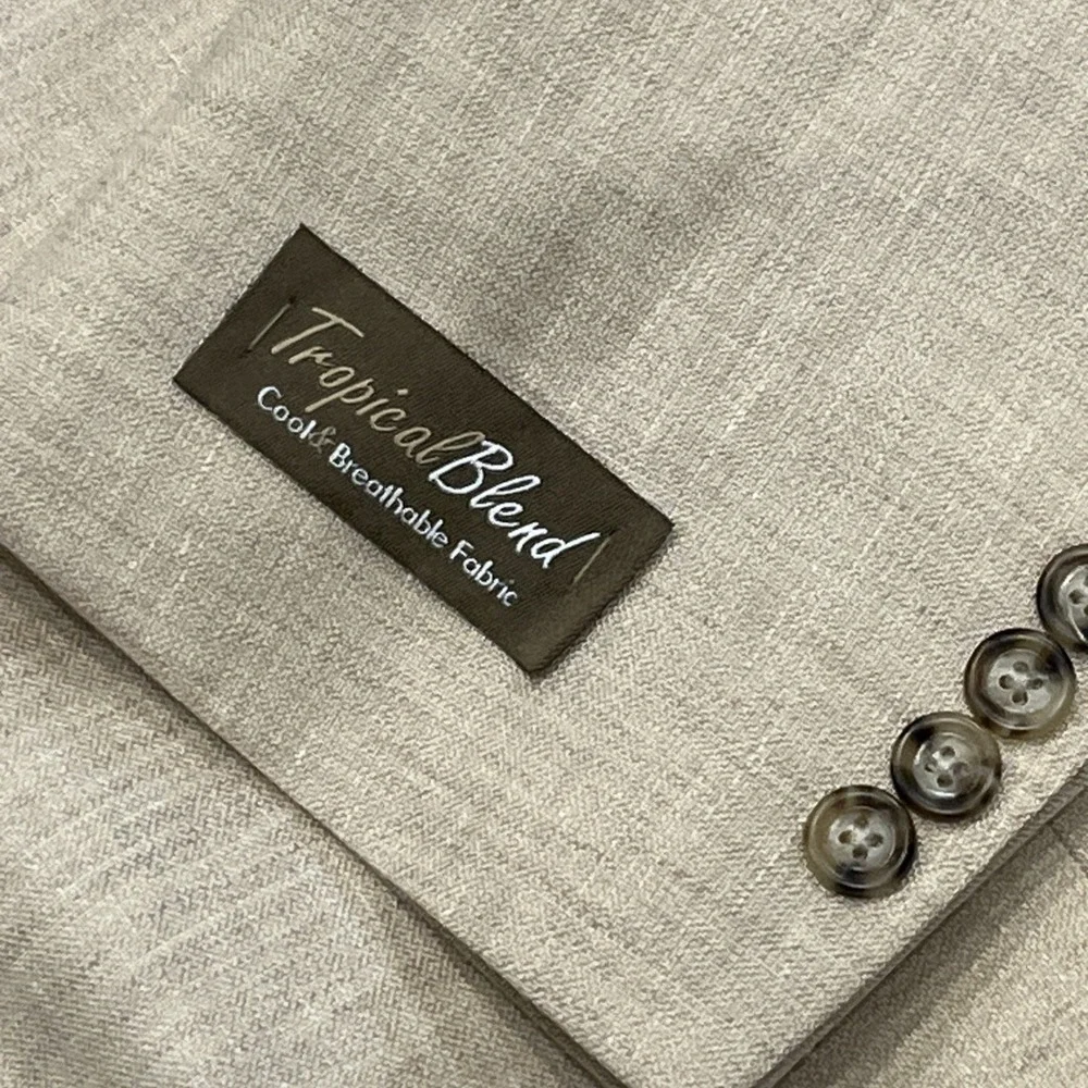Jos A Bank Tropical Blend Blazer 44L Long Tan Linen Wool Blend Tailored Fit